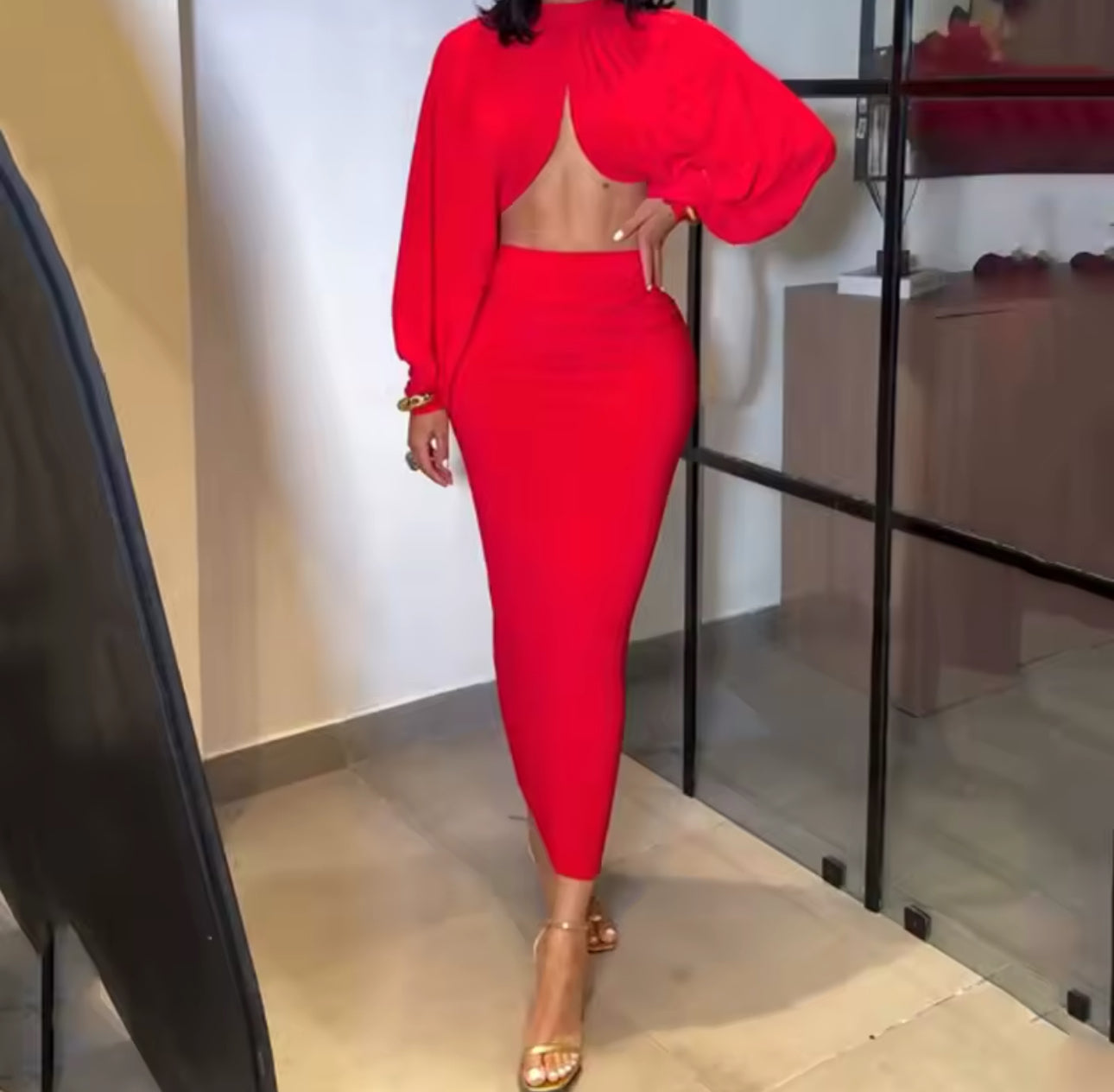 Balloon Sleeve Two Piece Set