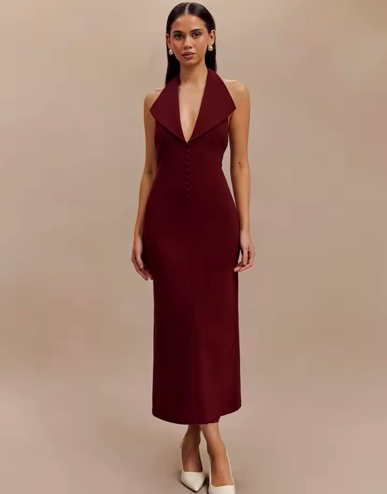 Tuxedo Collar Halter Dress