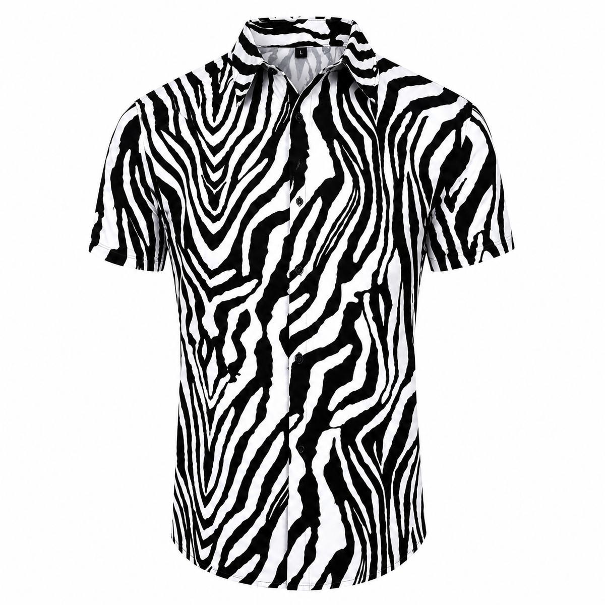 Men’s Black & White Zebra Print Short Sleeve Button-Up Shirt