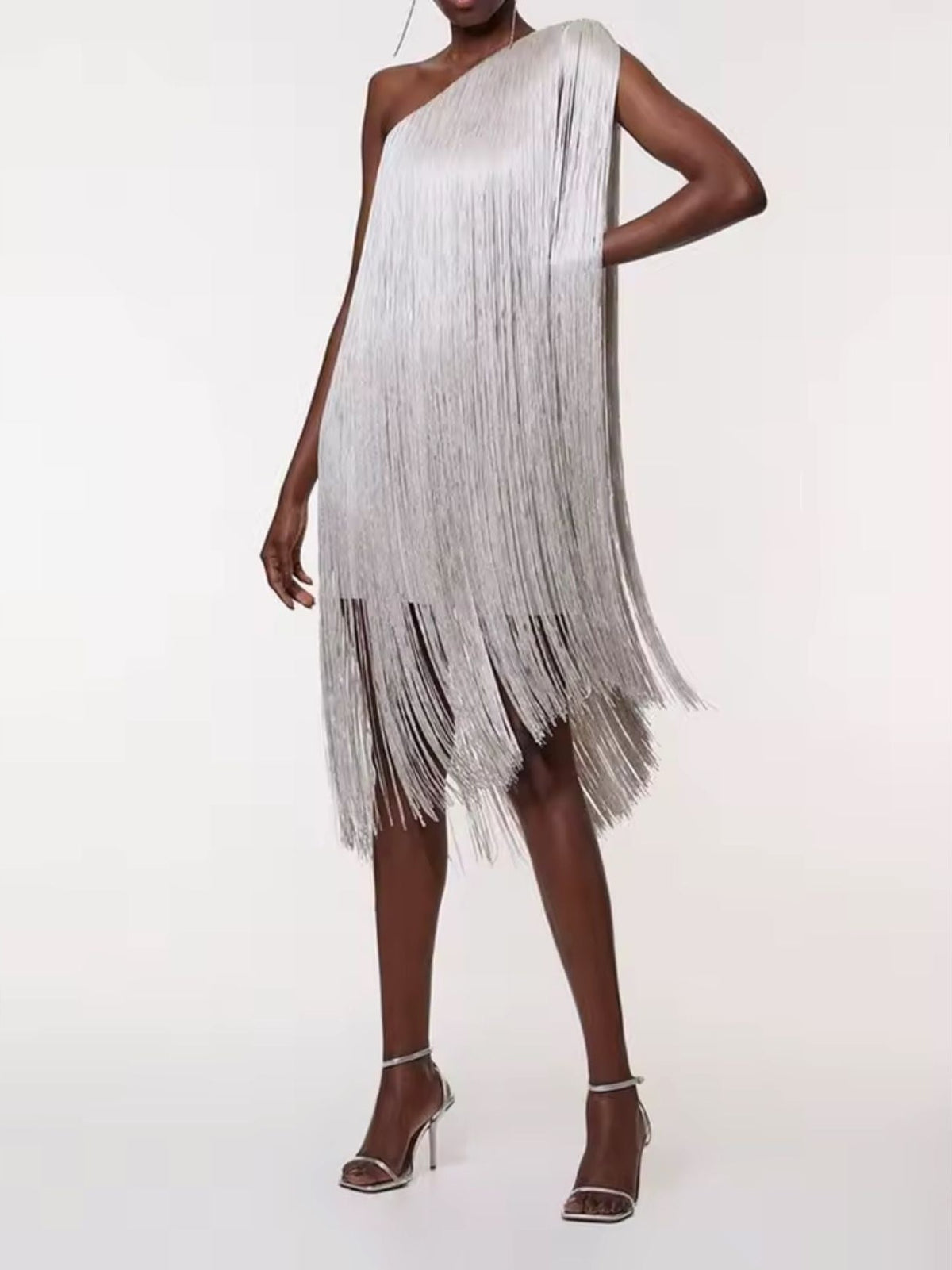 LUXURY CO.| One-Shoulder Luxe Fringe Mini Dress