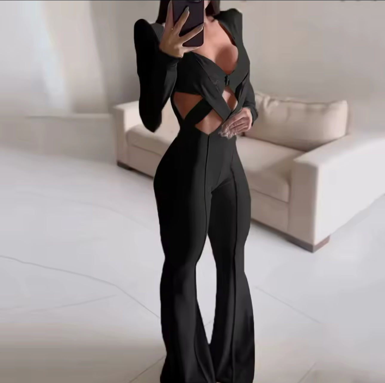 Long Sleeve Cutout Jumpsuit