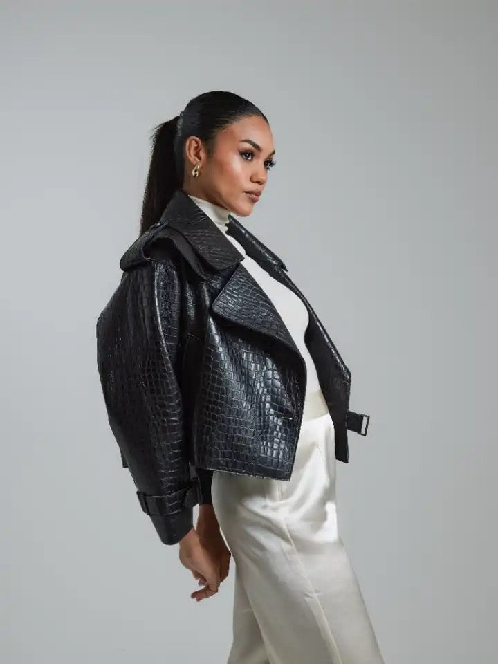 Cropped Crocodile Print Jacket