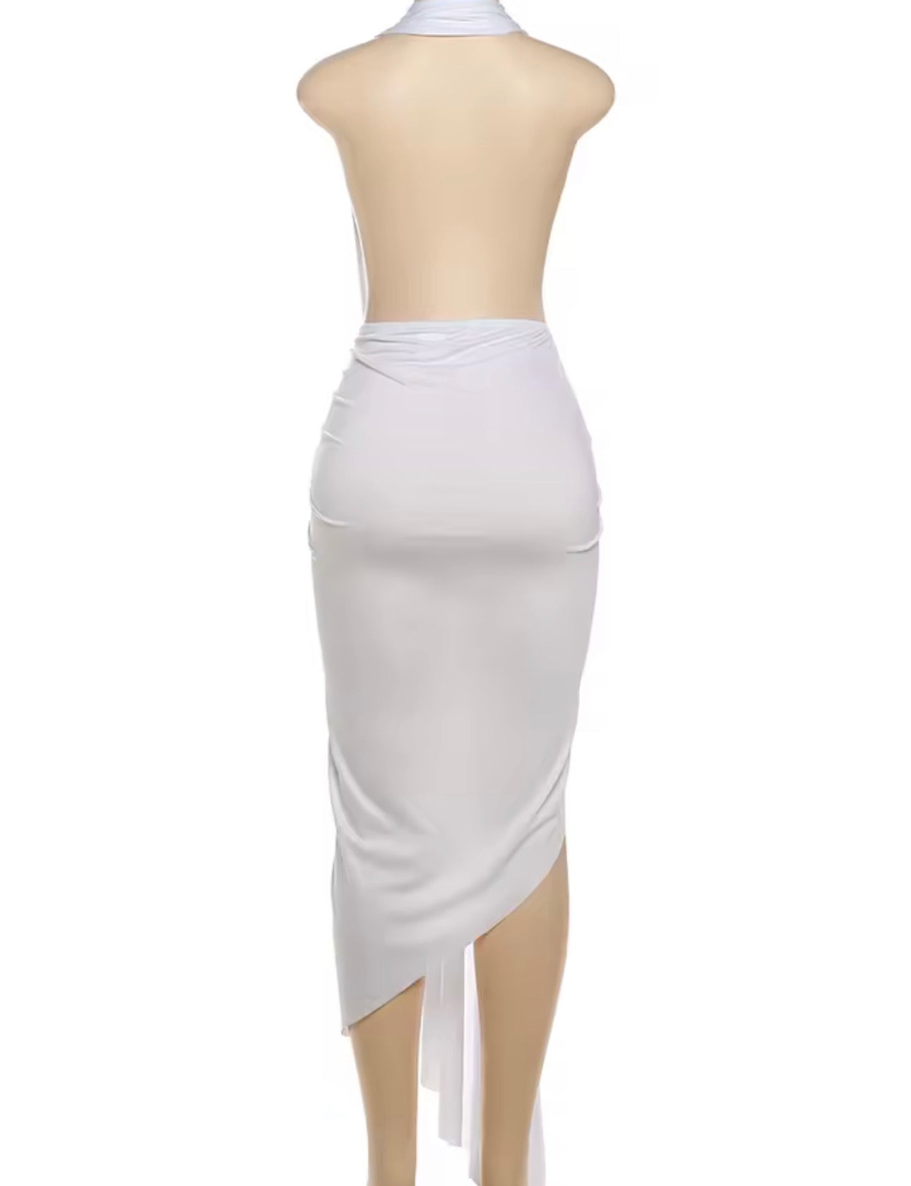 Draped Plunge Neck Halter Dress