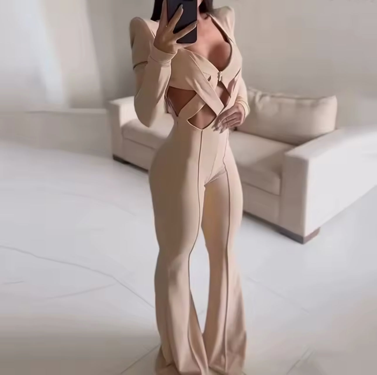 Long Sleeve Cutout Jumpsuit