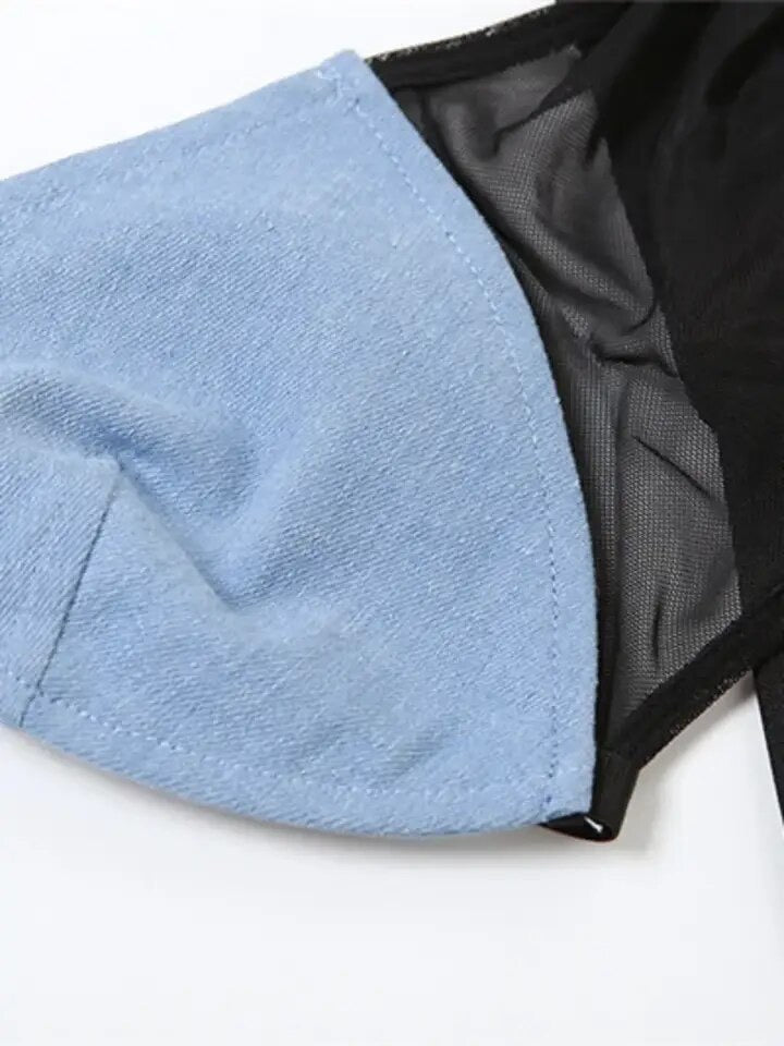 Denim and Mesh Cropped Top