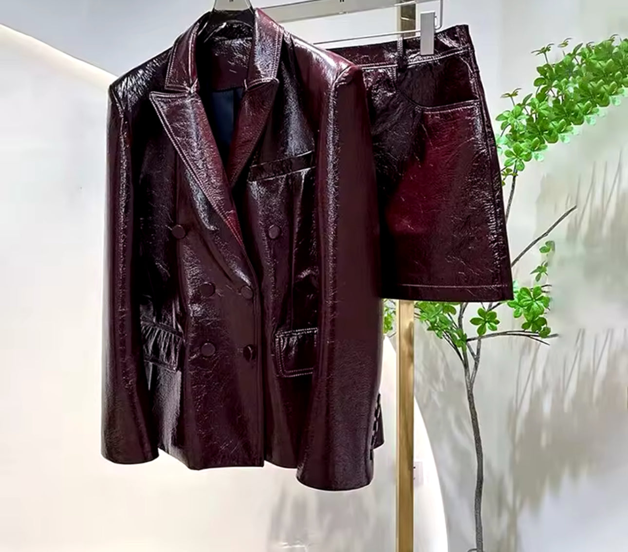 Two Piece Faux Leather Skirt Set