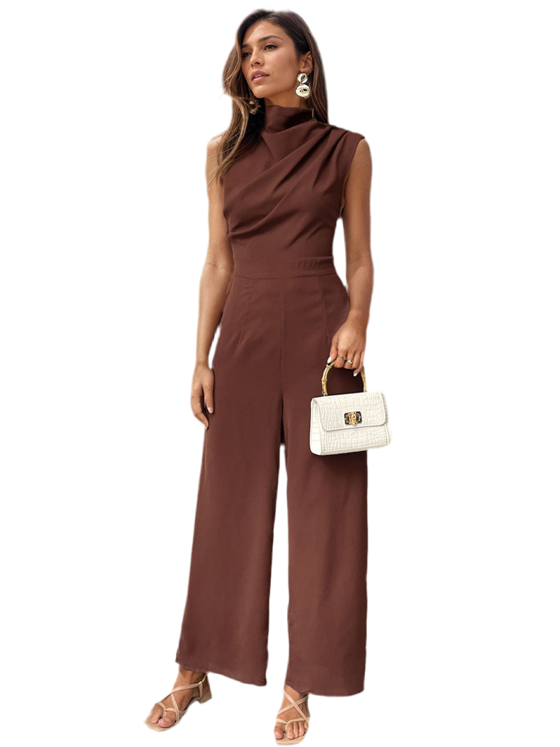 Perfee Ruched Mock Neck Sleeveless Jumpsuit