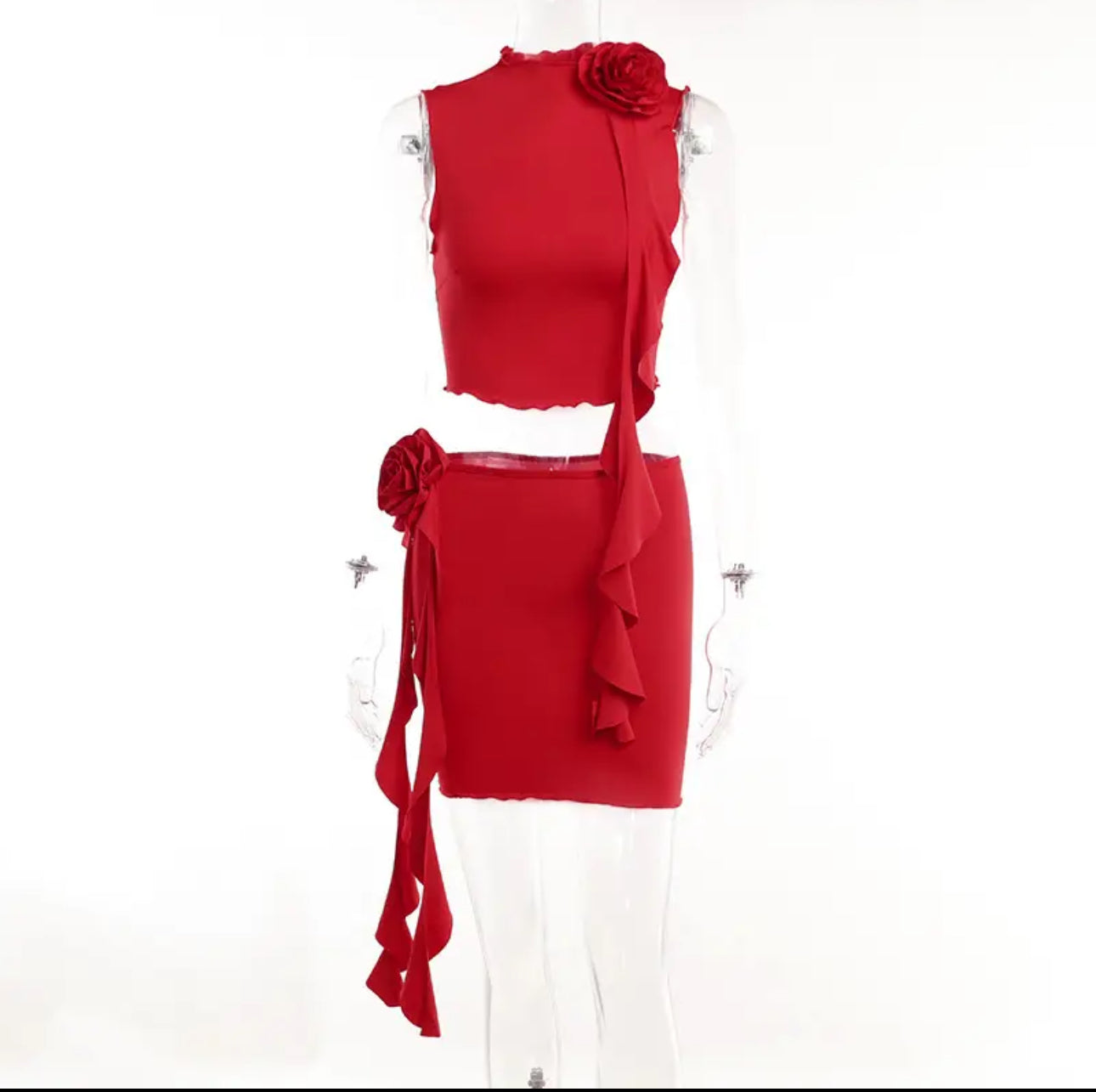 Red Valentines Day Two Piece Skirt Set