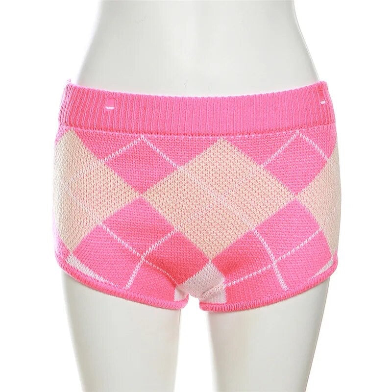 Two Piece Pink Checkered Shorts Set