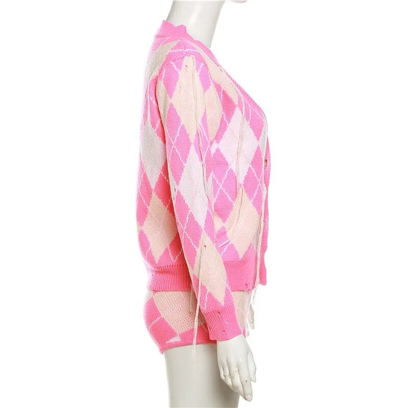 Two Piece Pink Checkered Shorts Set