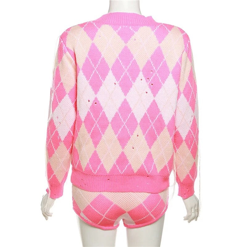 Two Piece Pink Checkered Shorts Set