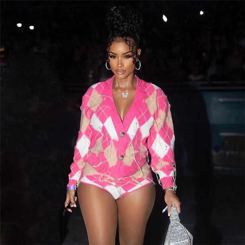 Two Piece Pink Checkered Shorts Set
