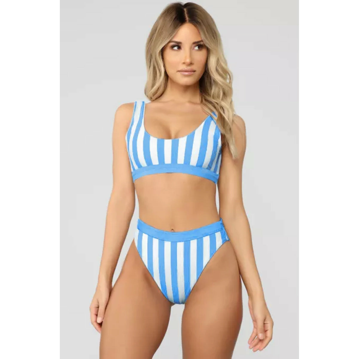 Striped Tank High Waist Bikini