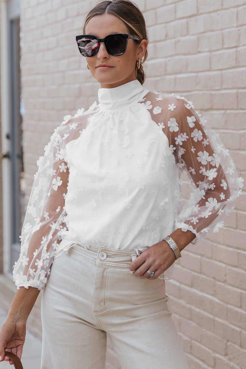 Long Sleeve Chic Professional Applique Blouse