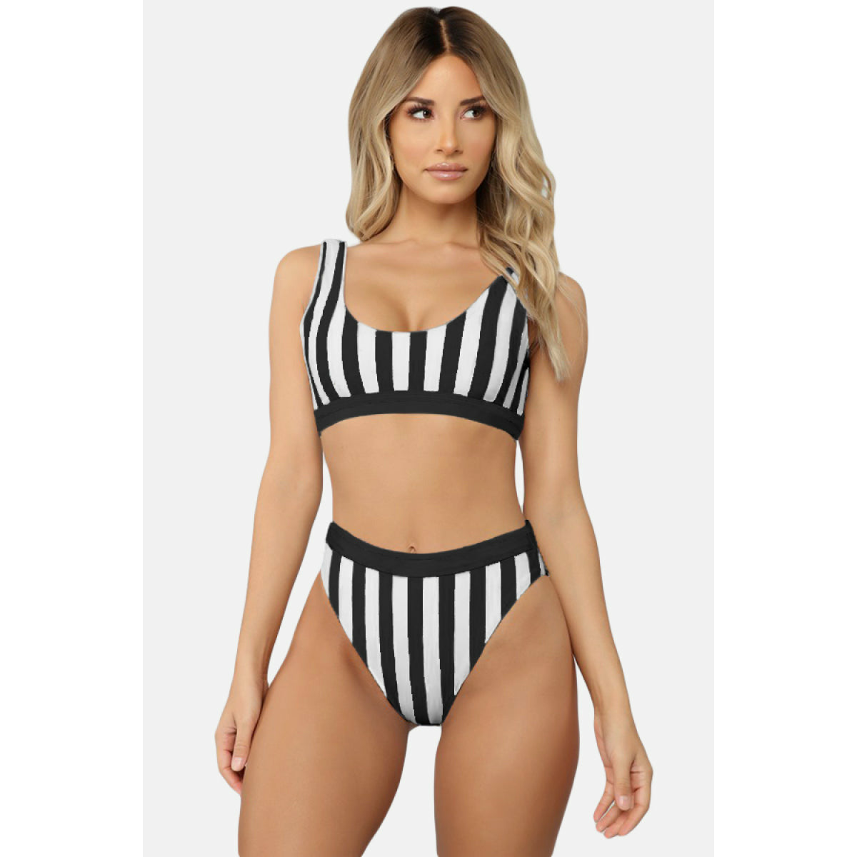 Striped Tank High Waist Bikini
