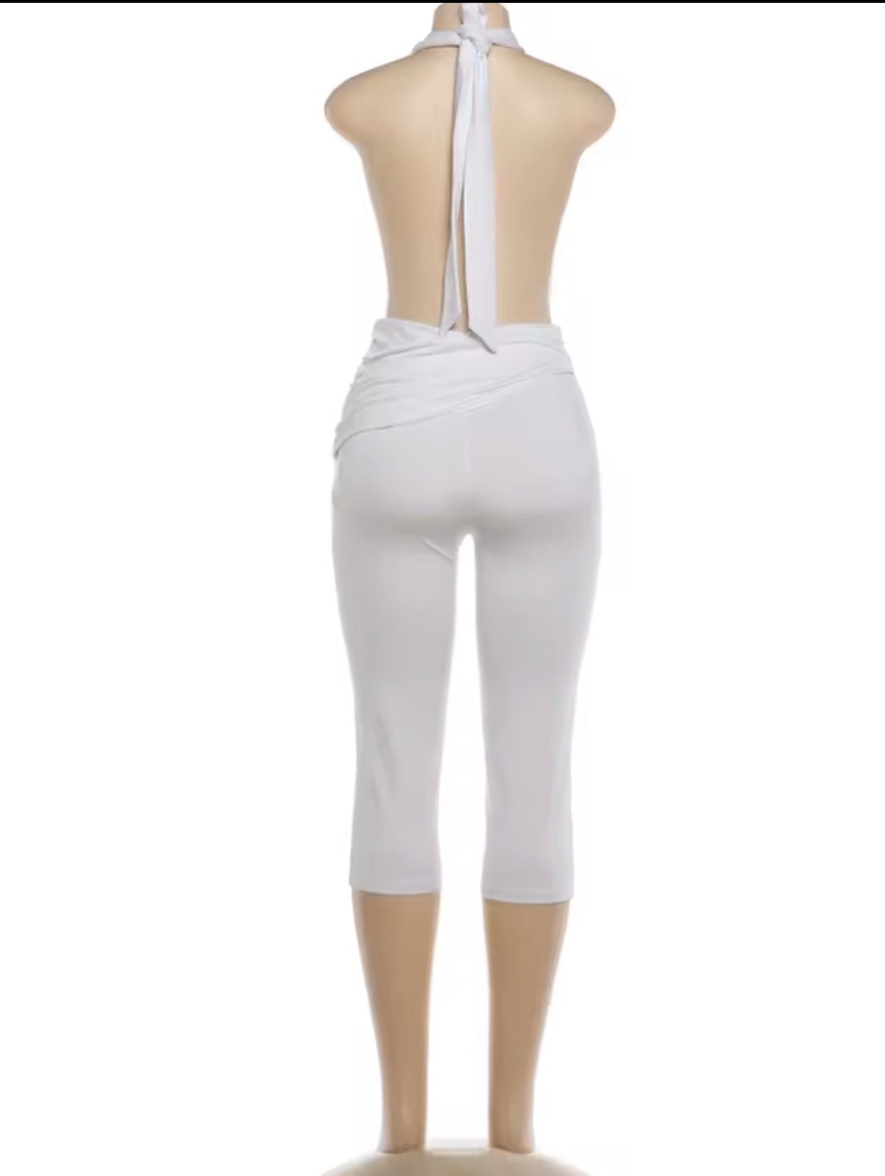 White Halter Cutout Jumpsuit – Sleeveless Capri One Piece
