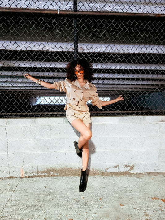 Cropped Trench Set – Beige Two-Piece