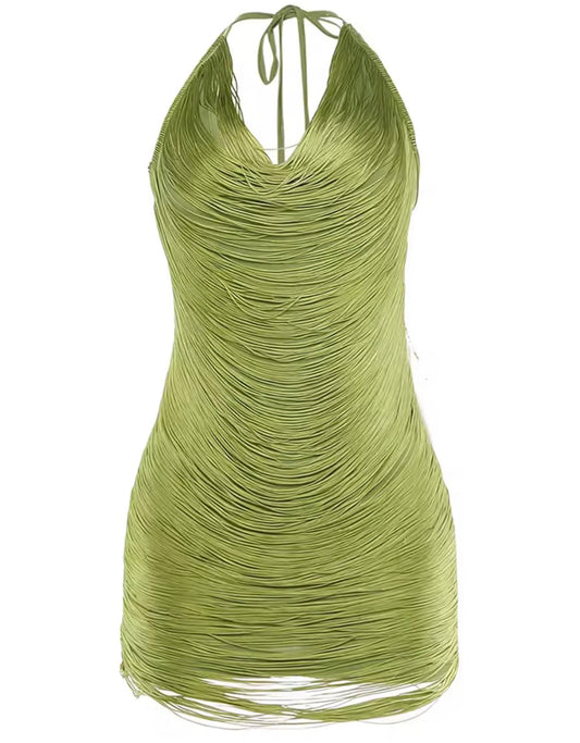 The Liquid Fringe Halter Dress