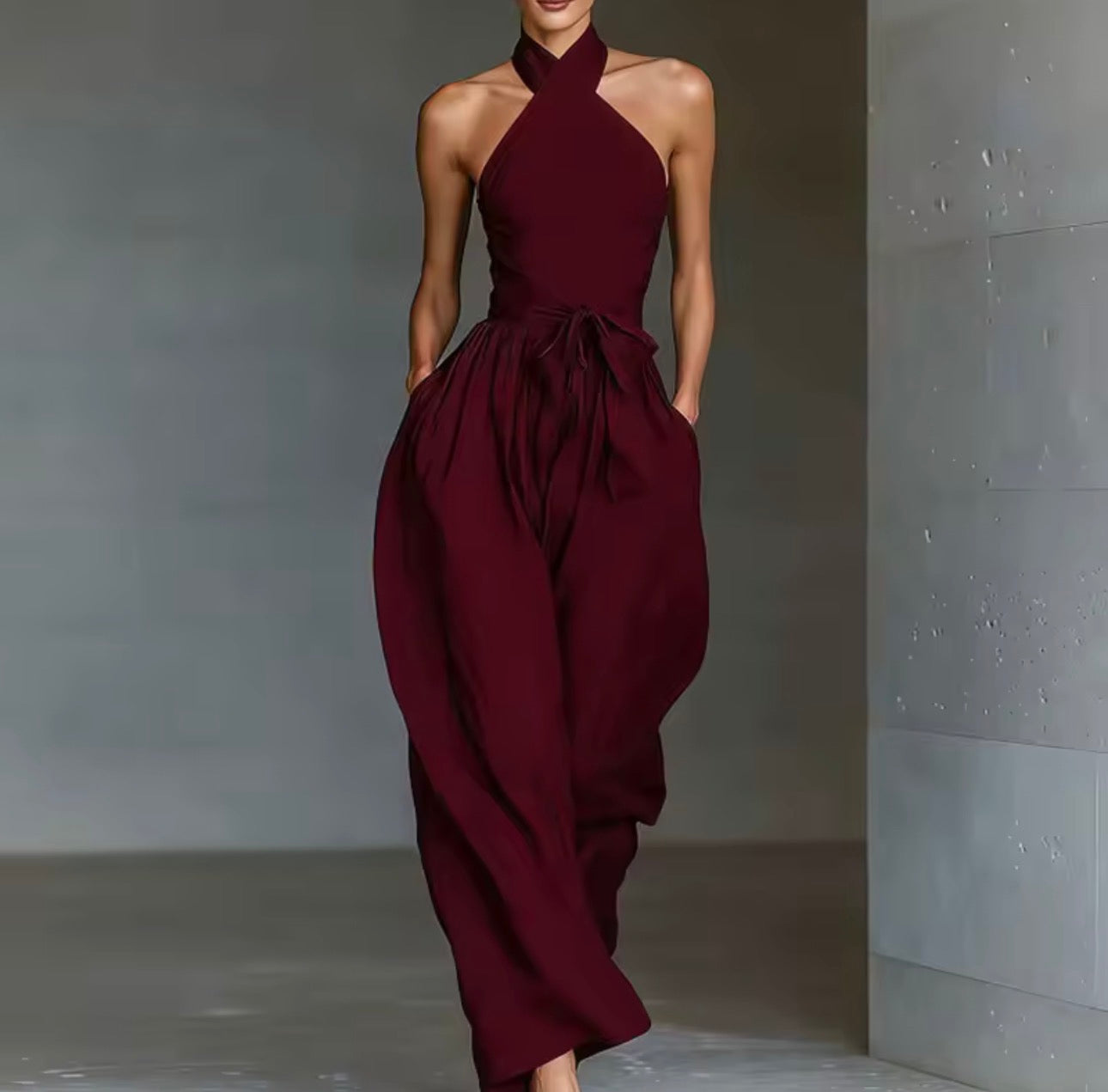 Teal Halter Wide-Leg Jumpsuit