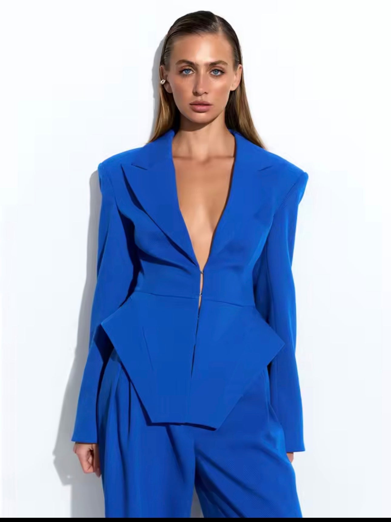 Royal Blue Women’s Power Suit Set | Blazer & Wide Leg Pants
