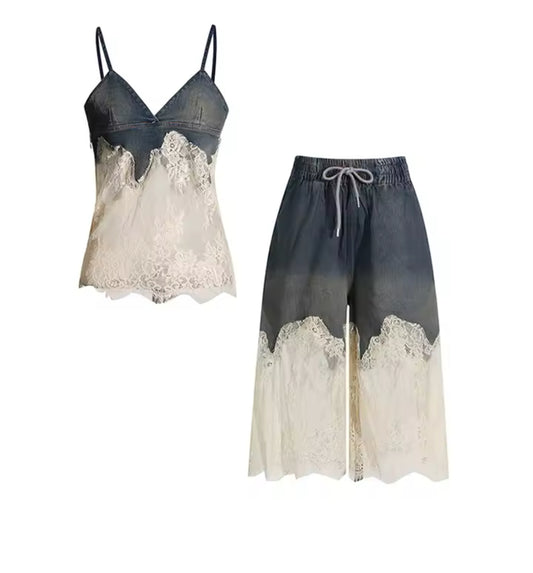 Two piece Denim and lace set