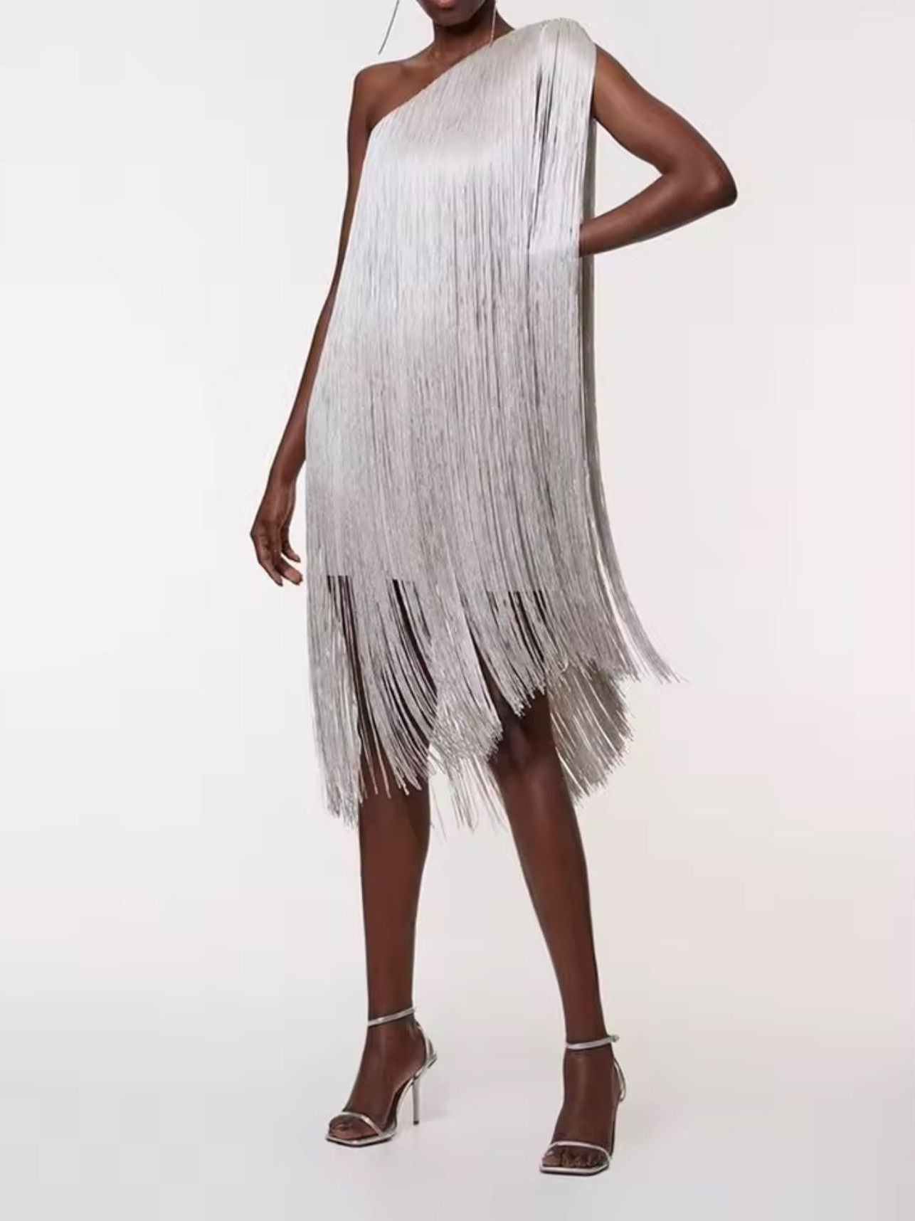 LUXURY CO.| One-Shoulder Luxe Fringe Mini Dress
