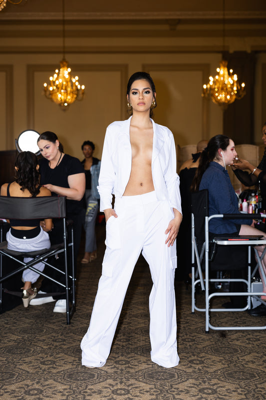 Chic Crop Jacket Two-Piece Pants Set