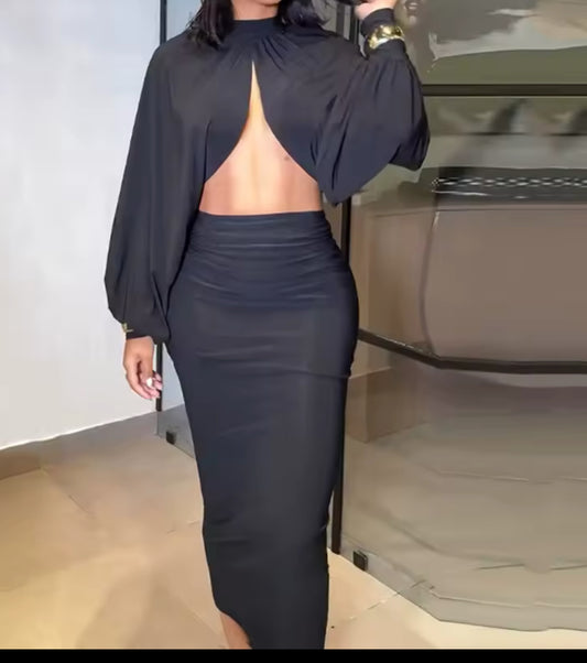 Balloon Sleeve Two Piece Set