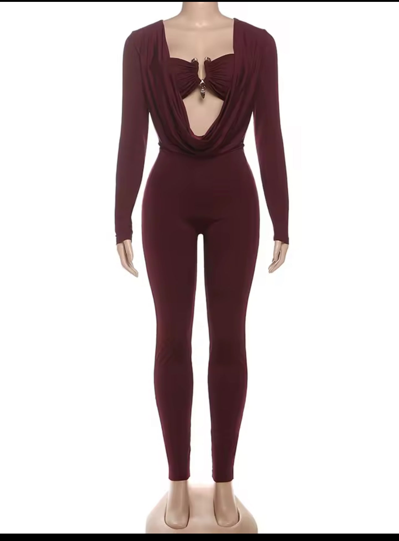 Burgundy Luxury Cutout Jumpsuit Statement Evening Wear