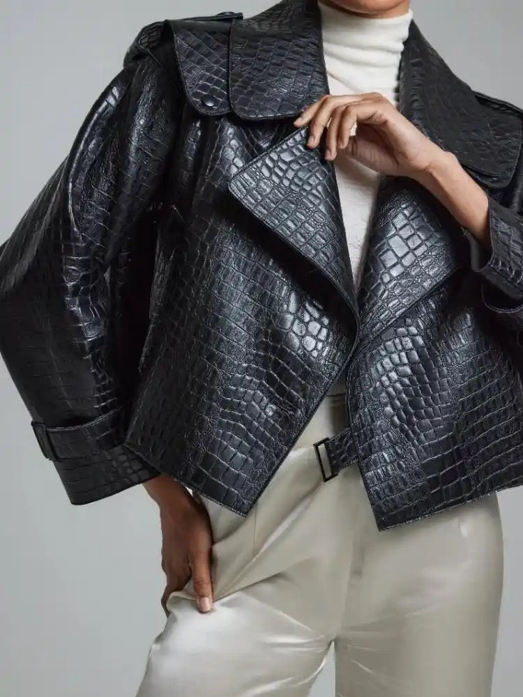 Cropped Crocodile Print Jacket