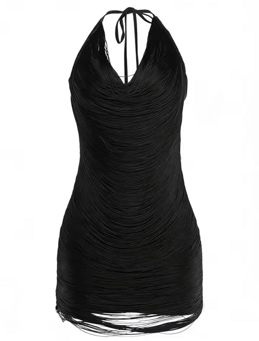 The Liquid Fringe Halter Dress