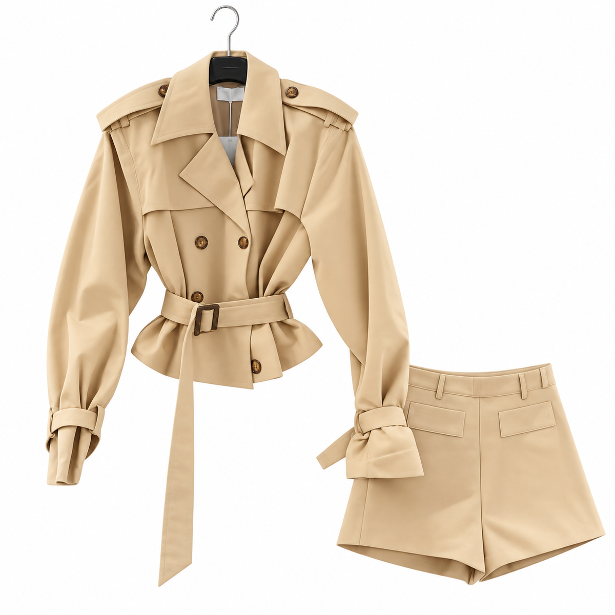Luxury Co. | Cropped Trench Set – Beige Two-Piece