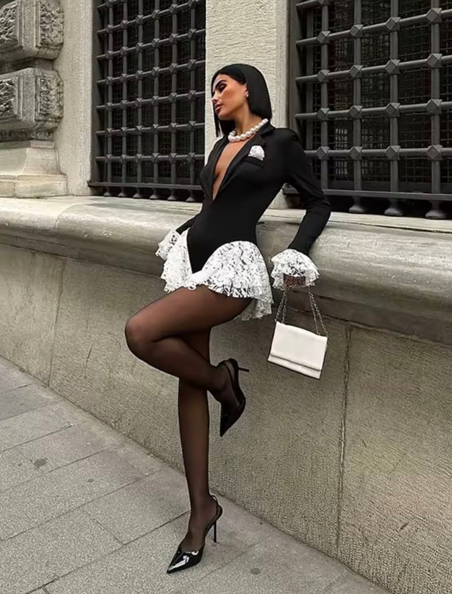 Lace Trim Statement Mini Jumpsuit