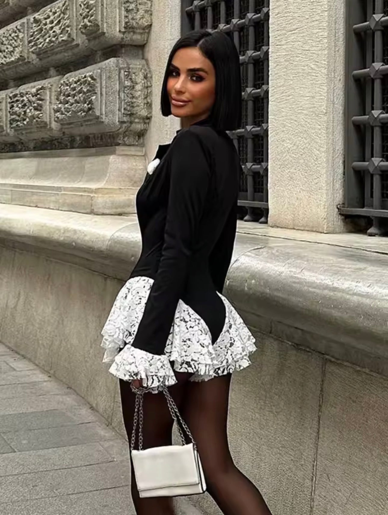 Lace Trim Statement Mini Jumpsuit