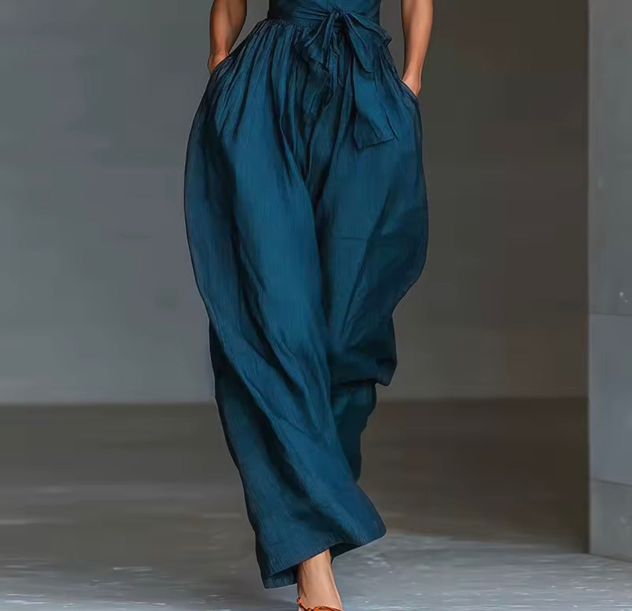 Teal Halter Wide-Leg Jumpsuit