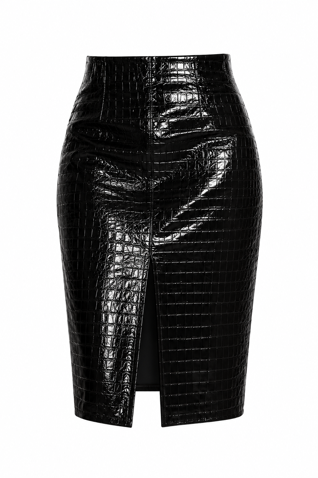 Croc-Embossed High-Waisted Pencil Skirt