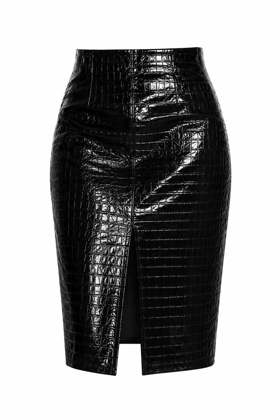 Croc-Embossed High-Waisted Pencil Skirt