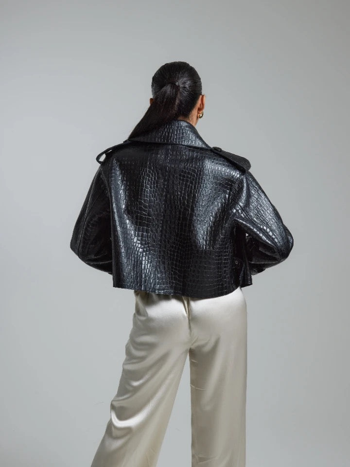 Cropped Crocodile Print Jacket