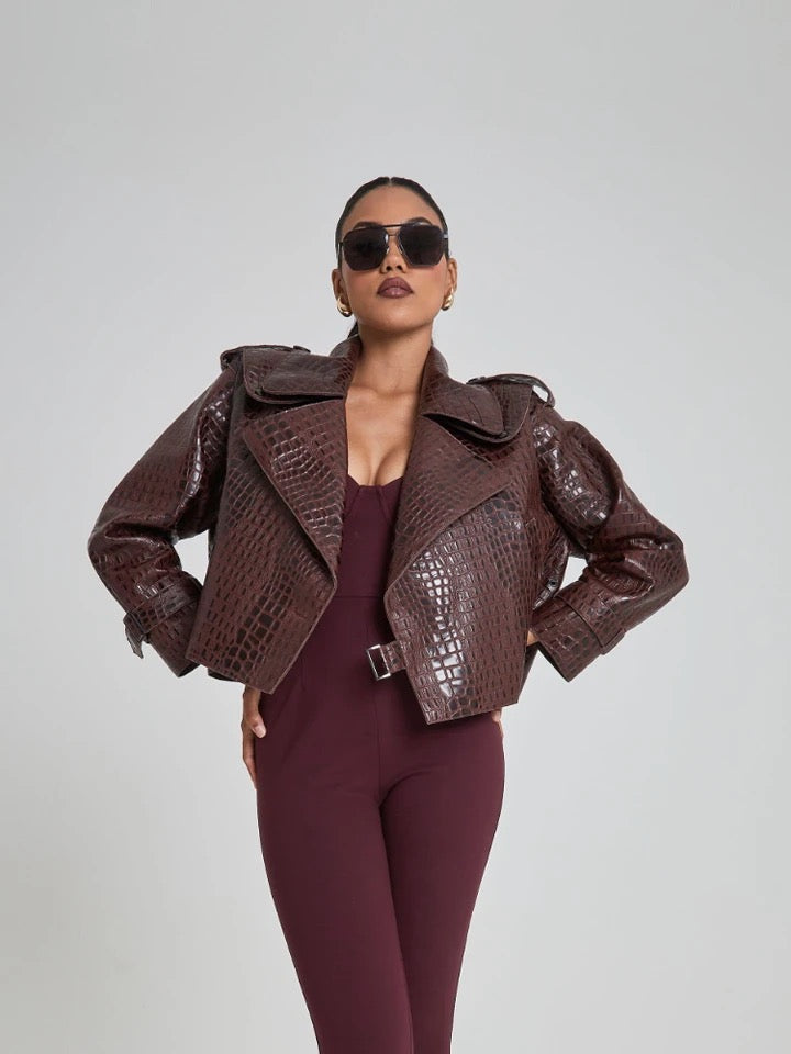 Cropped Crocodile Print Jacket