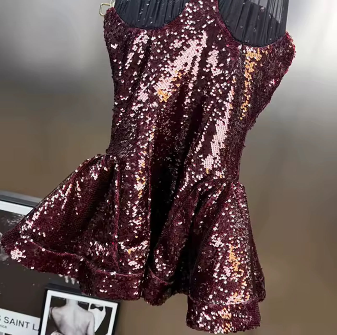 Burgundy Sequin Corset Mini Dress