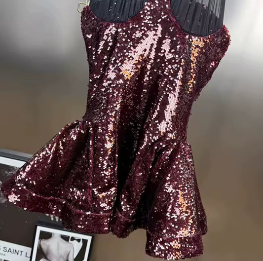Burgundy Sequin Corset Mini Dress