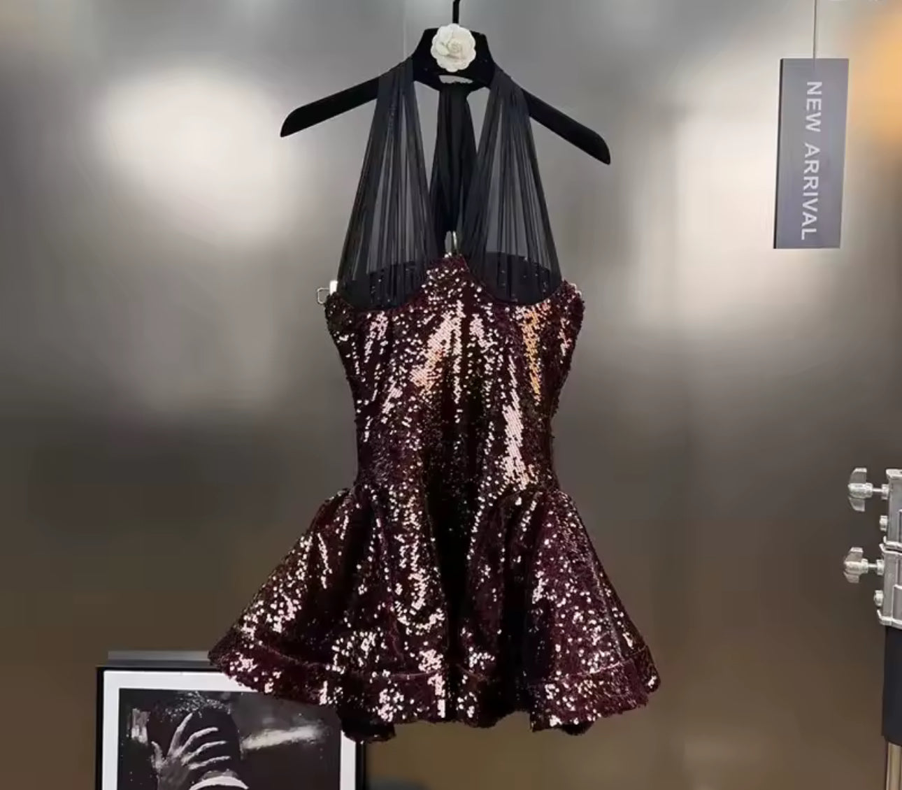 Burgundy Sequin Corset Mini Dress