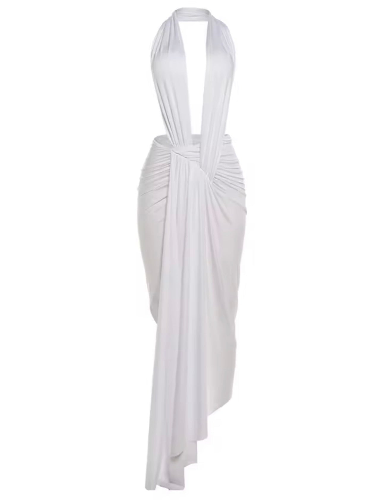 Draped Plunge Neck Halter Dress