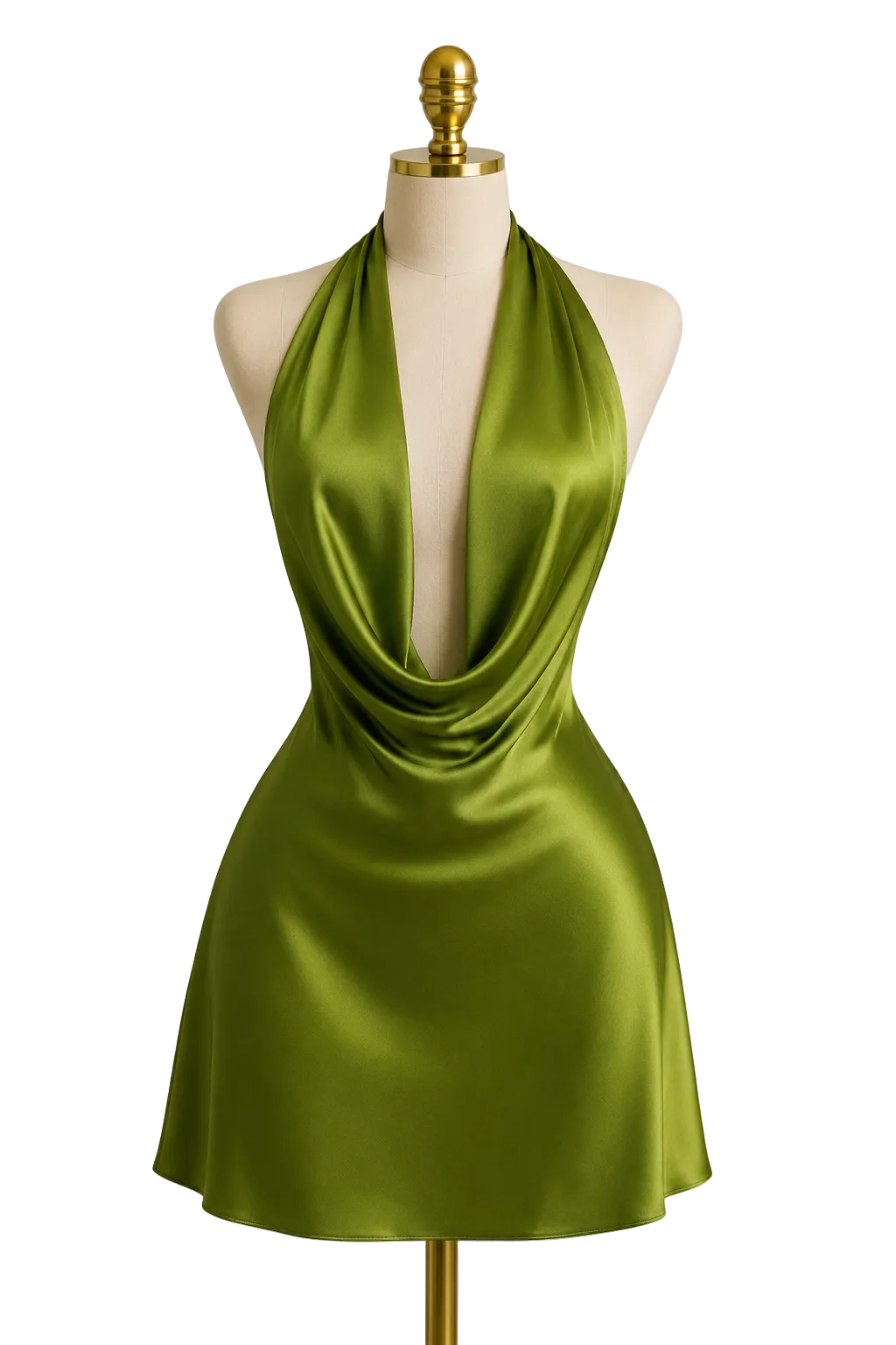 Olive Green Satin Halter Mini Dress
