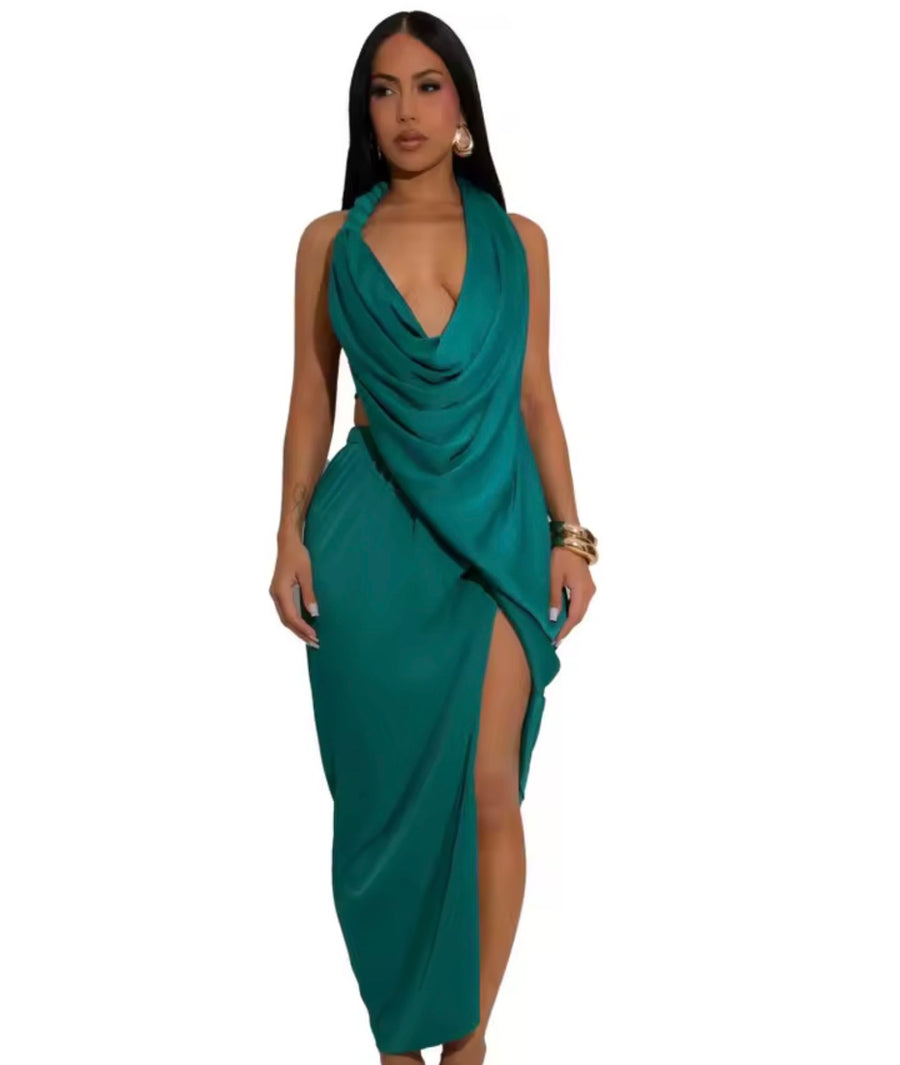Emerald Drape Midi Dress