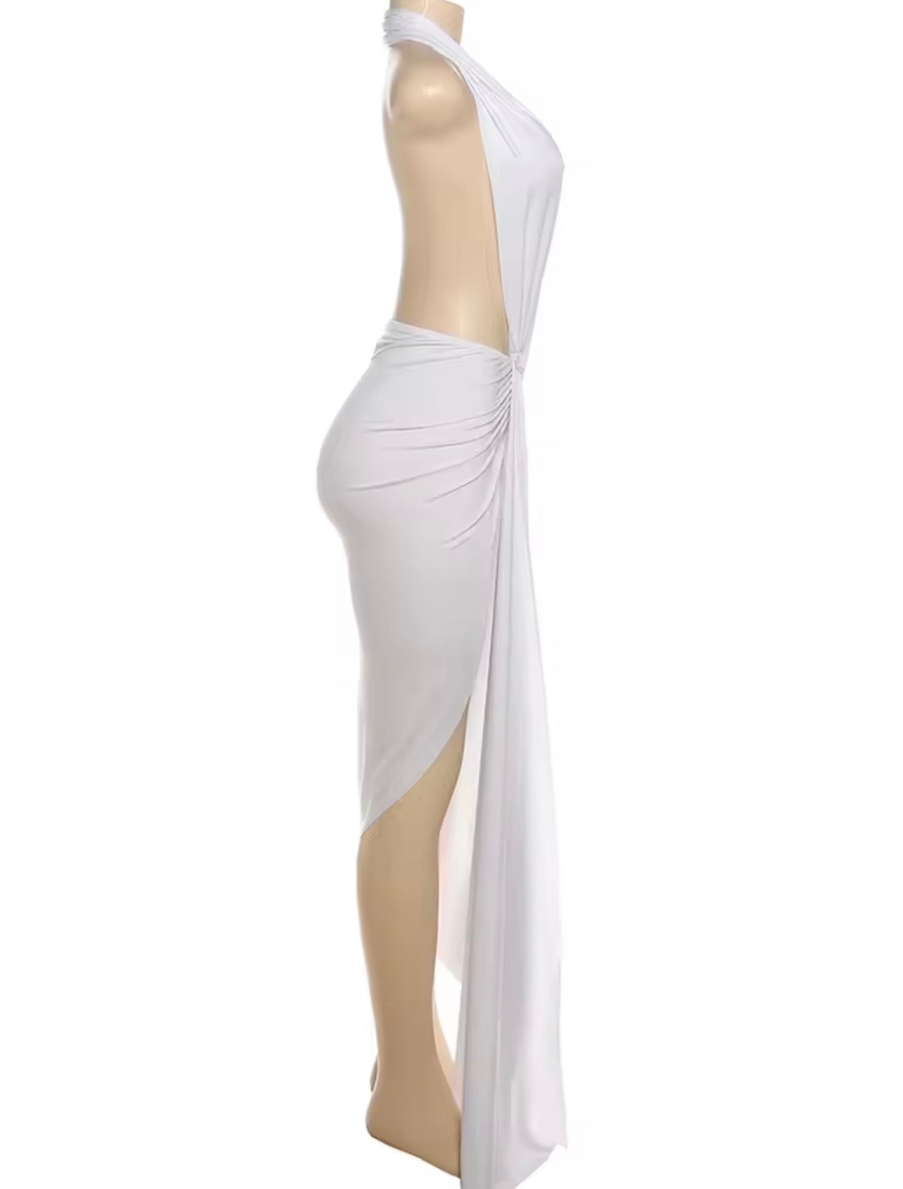 Draped Plunge Neck Halter Dress