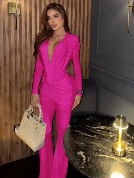 Prestige Satin Jumpsuit – Vivid Fuchsia/ Hot Pink