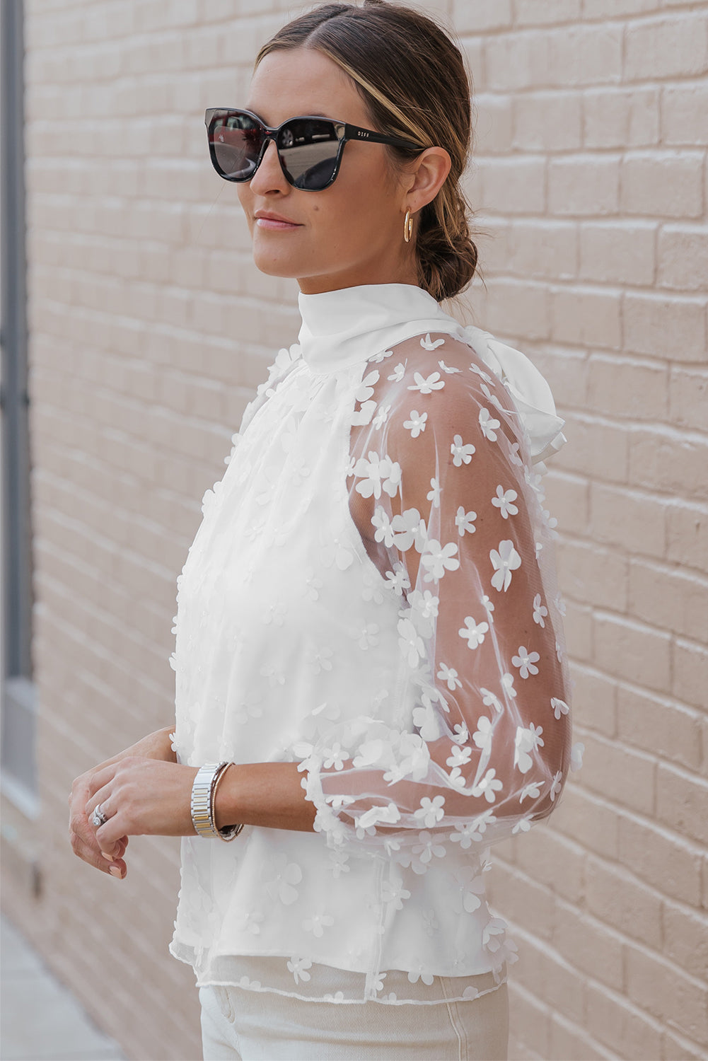 Long Sleeve Chic Professional Applique Blouse