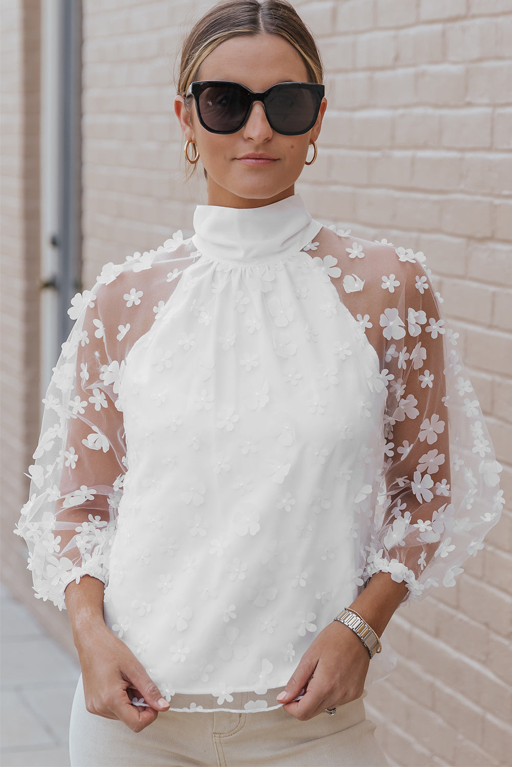 Long Sleeve Chic Professional Applique Blouse