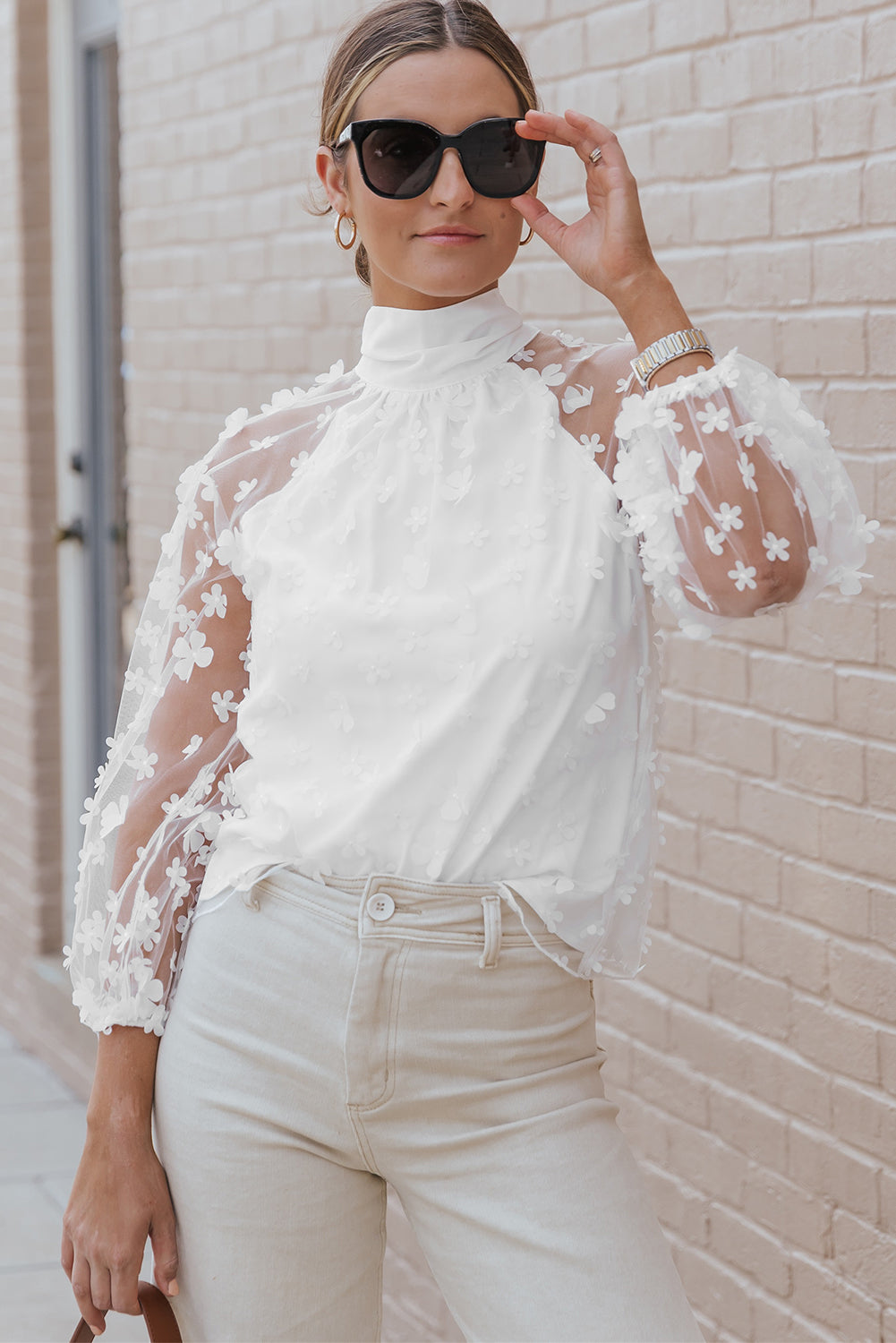 Long Sleeve Chic Professional Applique Blouse